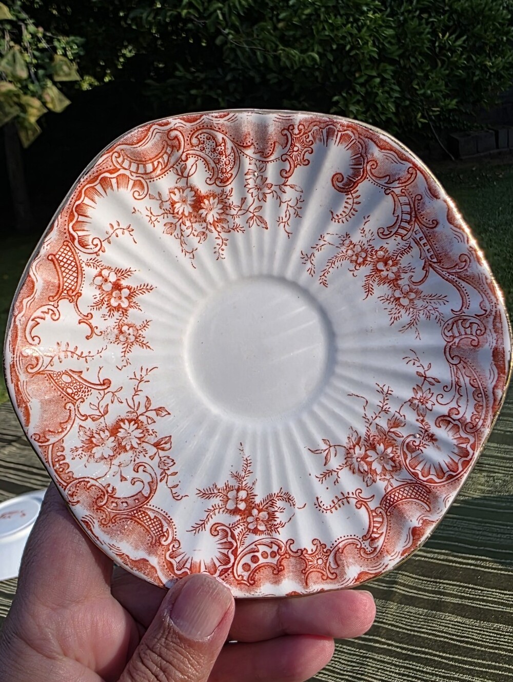 Antique Rigby & Stevenson (England) "Trent" Red Transferware Saucers | 5.5 Inch